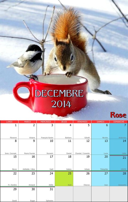 CALENDRIER DECEMBRE 2014