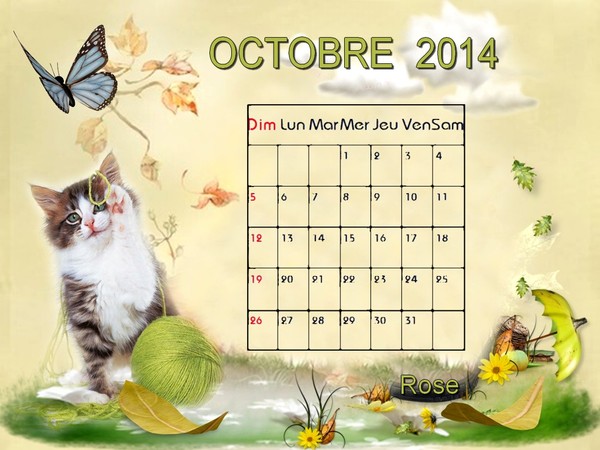 CALENDRIER OCTOBRE 2014