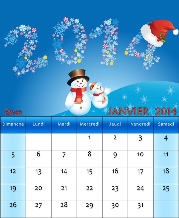 CALENDRIER JANVIER 2014