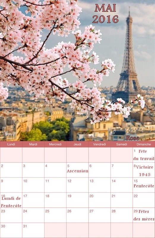 CALENDRIER MAI 2016