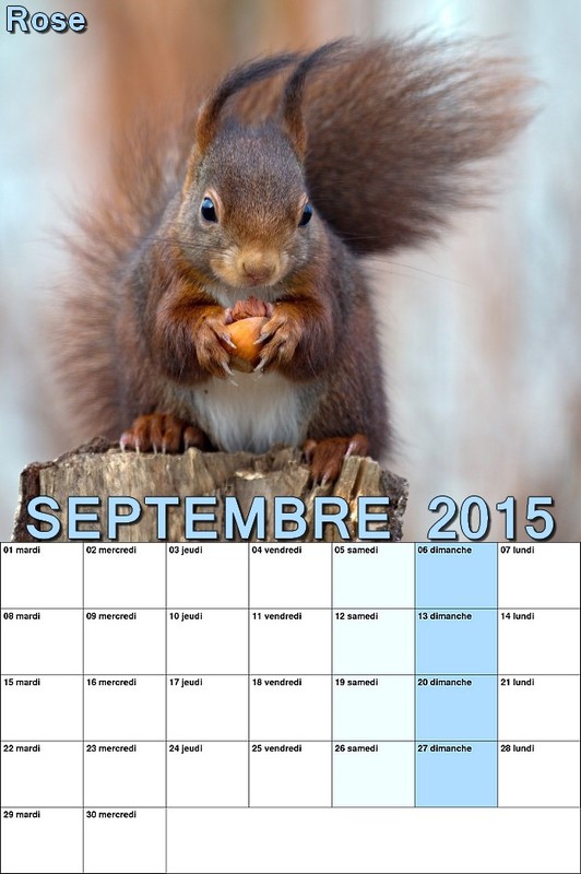 CALENDRIER SEPTEMBRE 2015