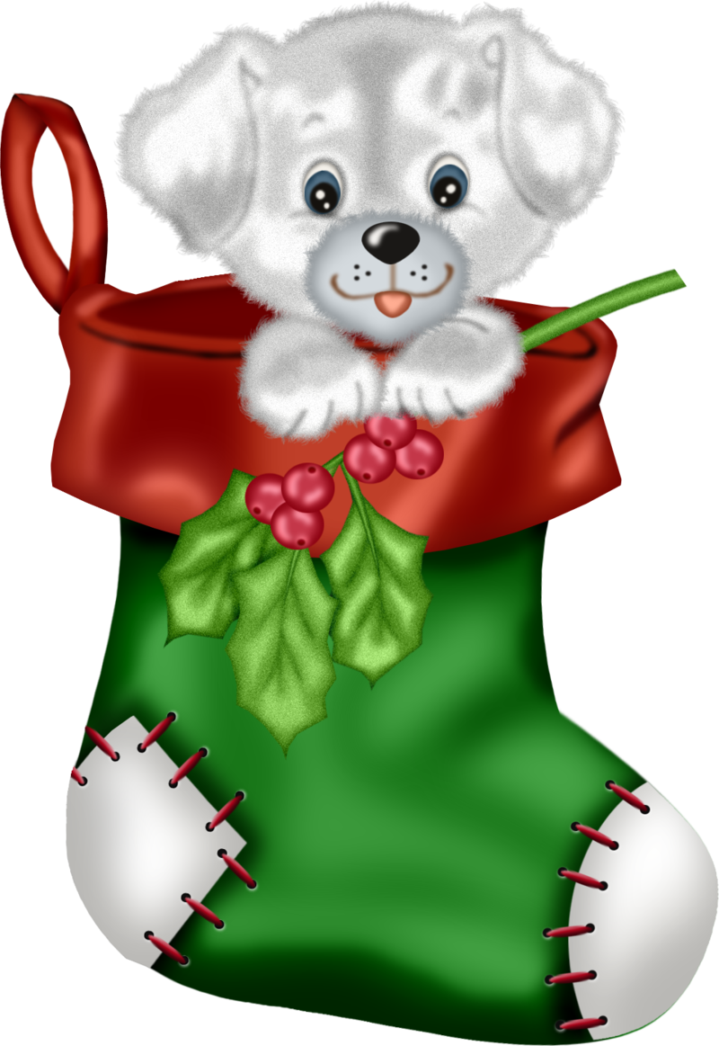 Christmas_Green_Stocking_with_Puppy_PNG_Clipart.png