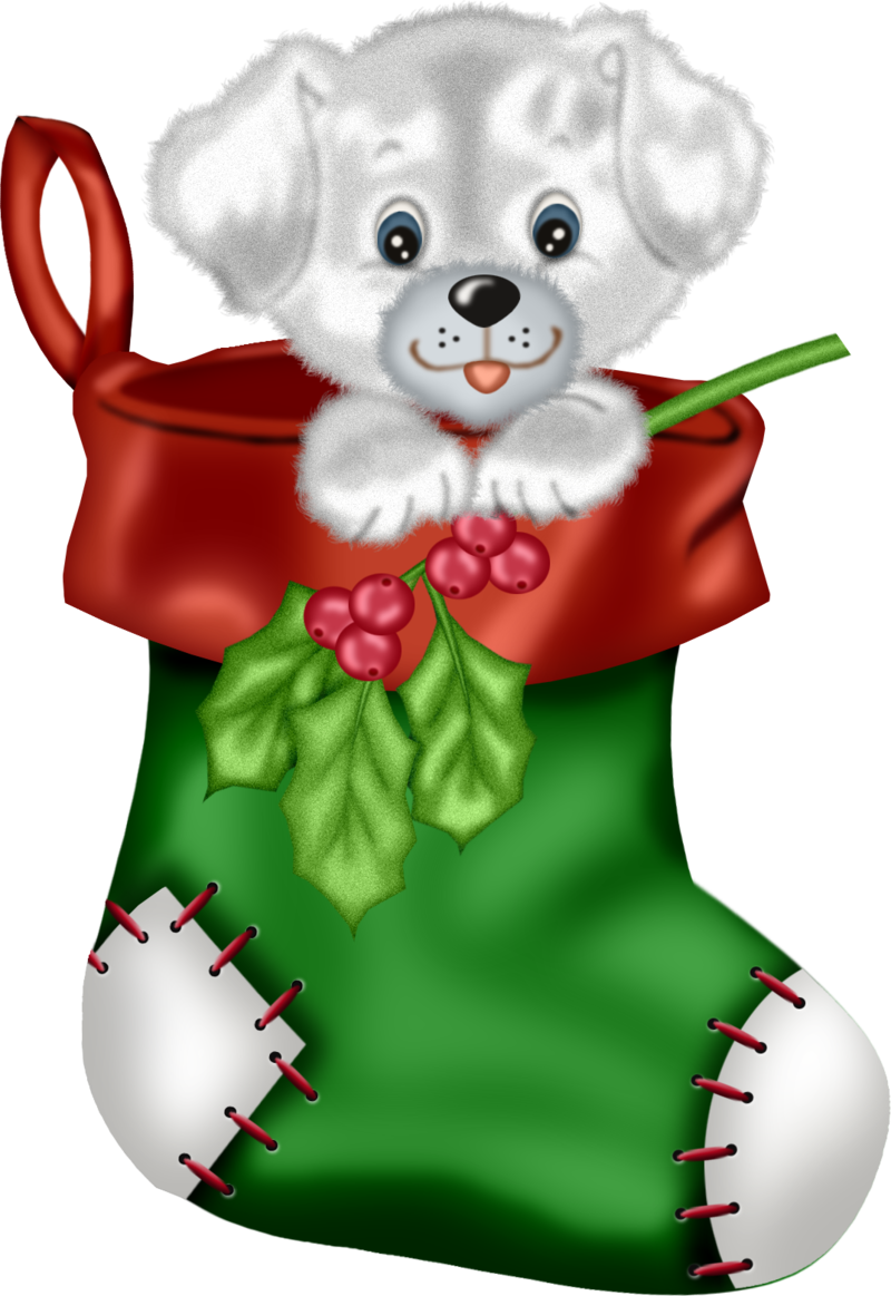 Christmas_Green_Stocking_with_Puppy_PNG_Clipart_1.png