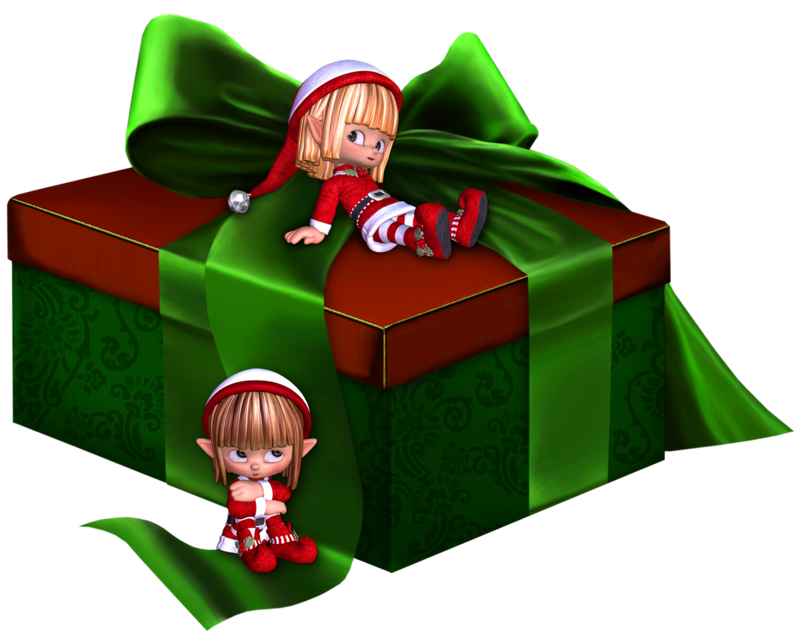Green_and_Red_3D_Present_with_Elfs_Clipart.png