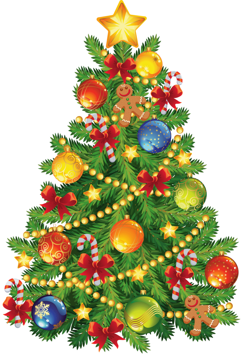 Large_Transparent_Christmas_Tree_with_Gingerbread_Ornament_Clipart.png