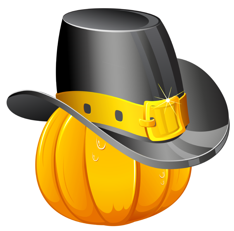 Thanksgiving_Pumpkin_with_Pilgrim_Hat_PNG_Clipart.png