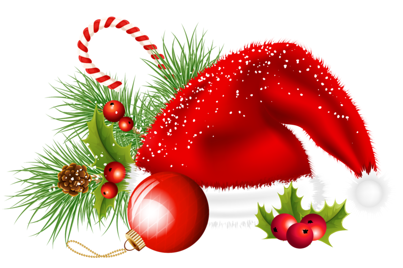 Transparent_Christmas_Santa_Hat_and_Ornaments_Decoration_PNG_Clipart.png
