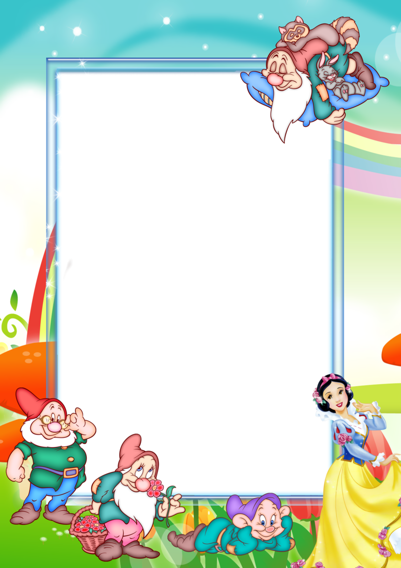 Transparent_Kids_PNG_Photo_Frame_with_Snow-White_and_Seven_Dwarfs.png