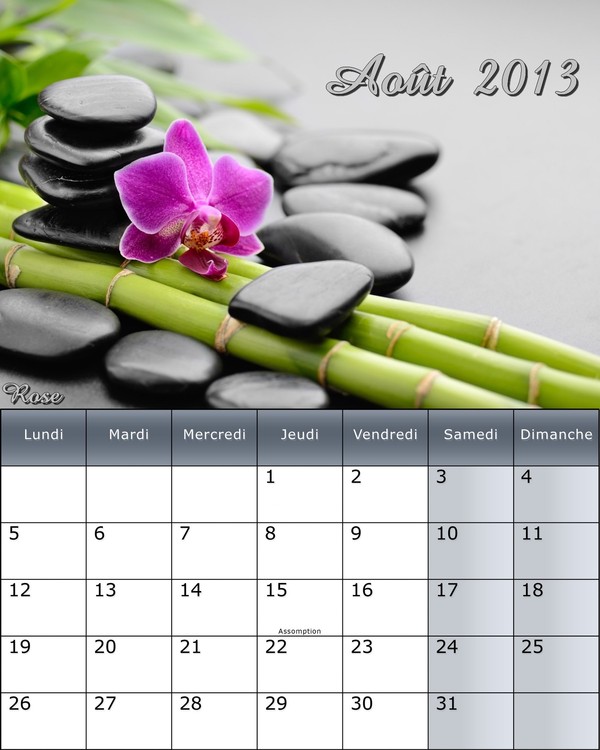 CALENDRIER AOUT 2013
