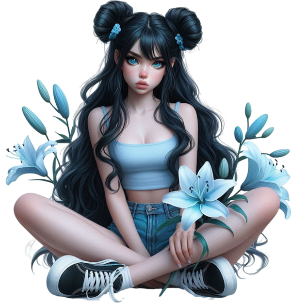 TUBE FILLE AVEC DES FLEURS 5