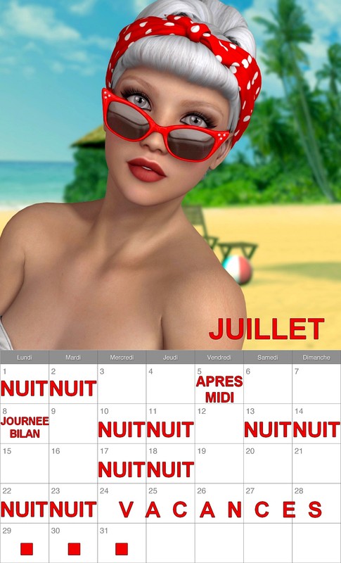 CALENDRIER DE MES NUITS TRAVAILLEES (JUILLET)